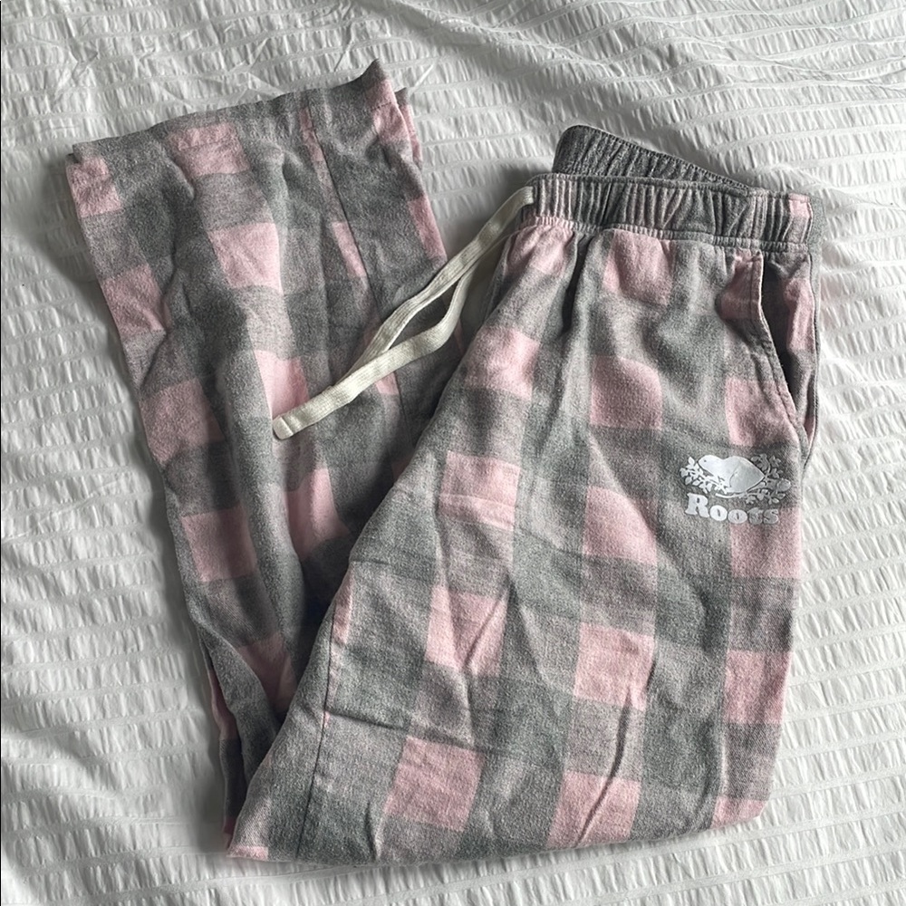 💌 roots park plaid flannel pajama pants (pink and grey)